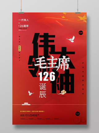 红色大气伟大领袖毛主席126周年诞辰宣传海报